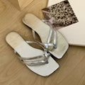 Women's Roman Flip Flops – Square Toe Flat Beach Slides Women's Flat Slides Axl Silver 40