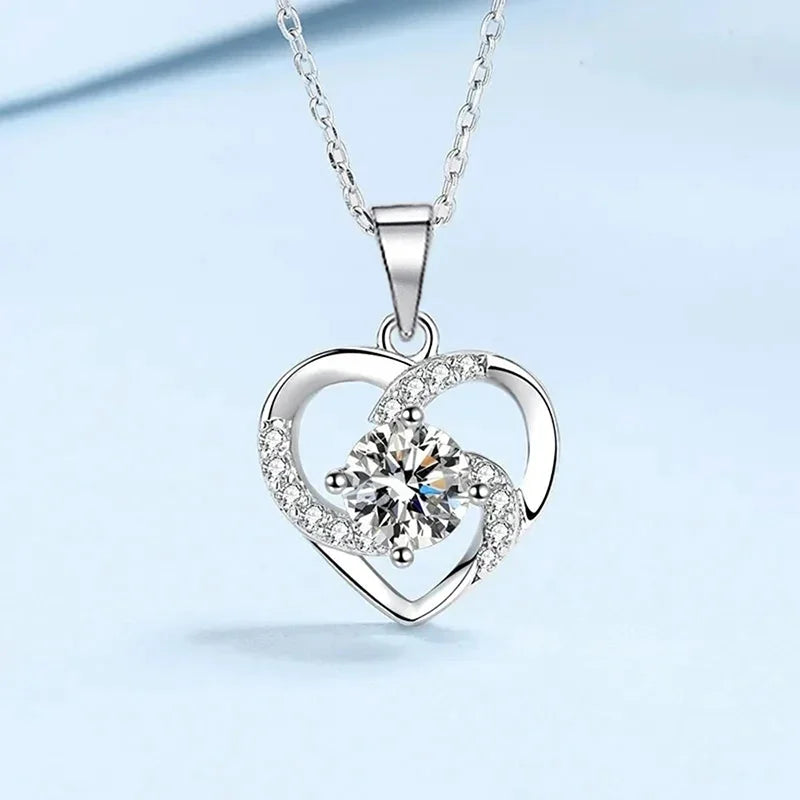 Huitan Crystal Heart Pendant Necklace | Cubic Zirconia Silver Pendant Necklace Axl