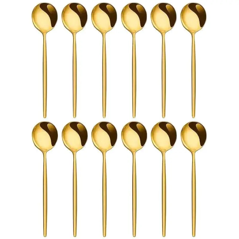 12-Piece Golden Stainless Steel Dinner & Dessert Spoons Set Flatware Spoon Set Axl 12pcs