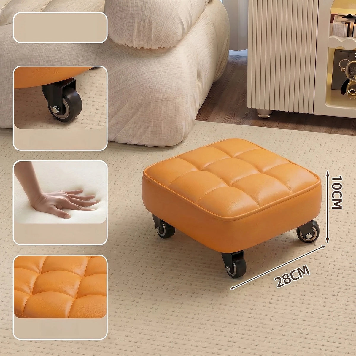 Wheeled Rolling Low Stool – Rotating Cushioned Nail & Pedicure Seat Rolling Stool Axl orangeB