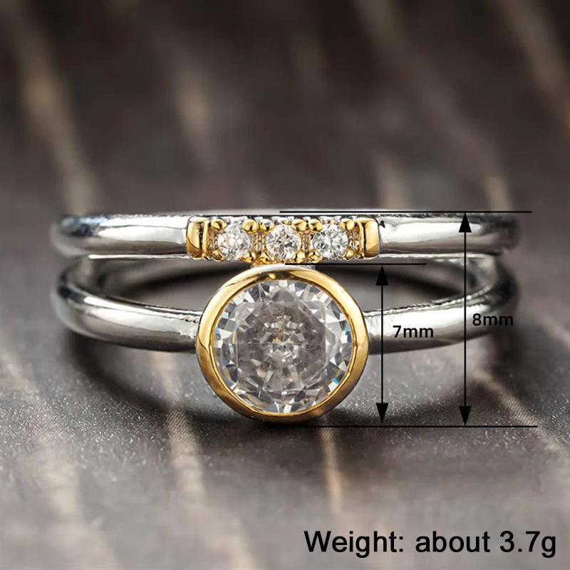 Huitan Two-Tone CZ Ring for Women | Sparkling Party Jewelry Fashion Ring Axl