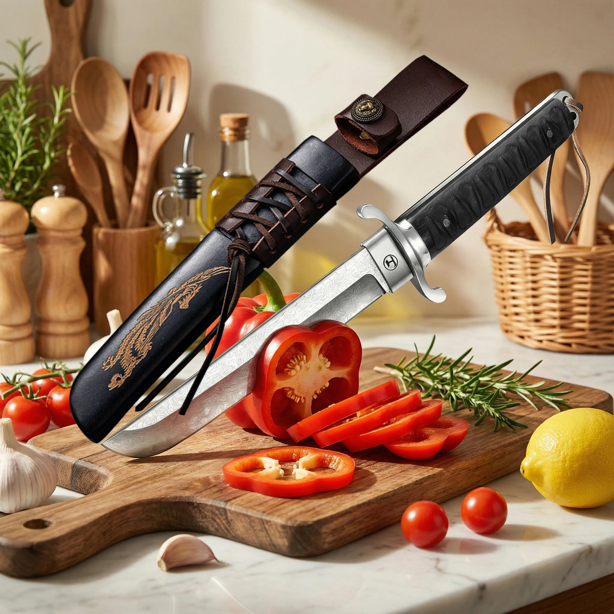 Damascus Chef's Knife – 19cm Japanese Boning Kitchen Knife Damascus Kitchen Knife Axl