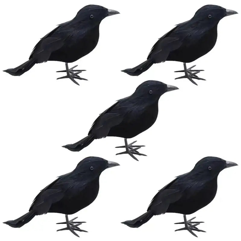5-Pack Feathered Artificial Black Crows – Halloween Decor Halloween Crow Decor Axl black 5pcs