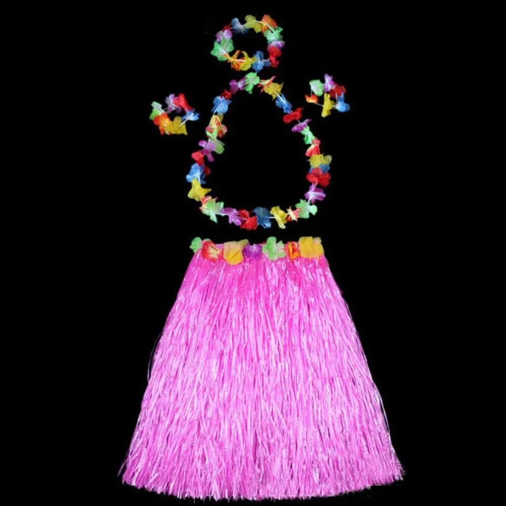 Hawaiian Hula Grass Skirt Set 40CM – Luau Costume Accessories Costume Skirt Set Axl pink