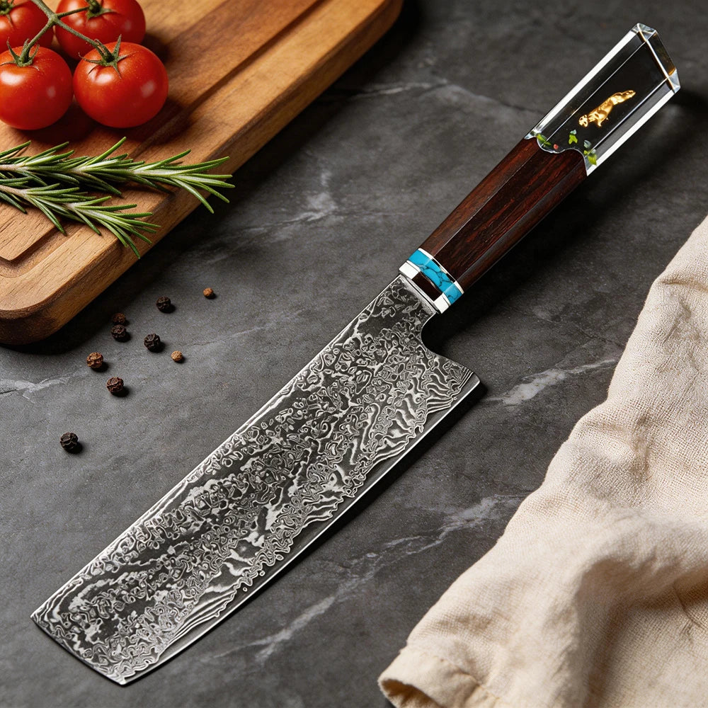 XITUO 7" Nakiri Knife VG-10 Damascus Steel | Wood Handle Nakiri Kitchen Knife Axl Nakiri Knife