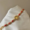 Luxury Oval Bracelet Watch – Vintage Gemstone Quartz Women Bracelet Watch Axl Red