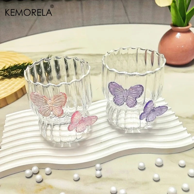 KEMORELA 3D Butterfly Glass Cup – Handmade Striped Drinkware Decorative Glass Cup Axl