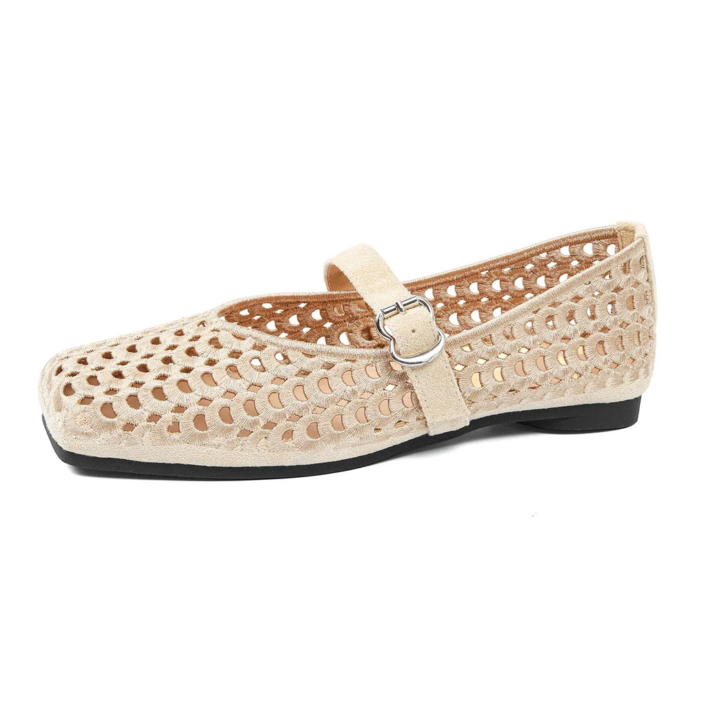 Women's Mesh Weave Mary Jane Flat Sandals – Buckle Strap Women's Flat Sandals Axl Apricot 39