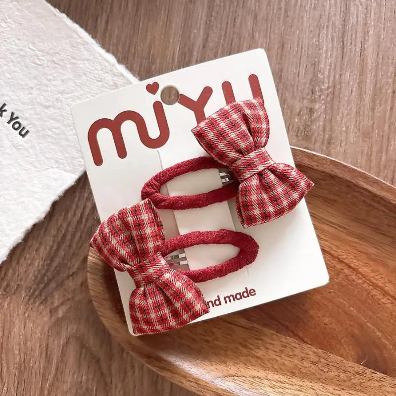 Sweet Plaid Bow Hair Clips Red Polka Dot Girls Women 1 Pair Bow Hair Clips Axl G