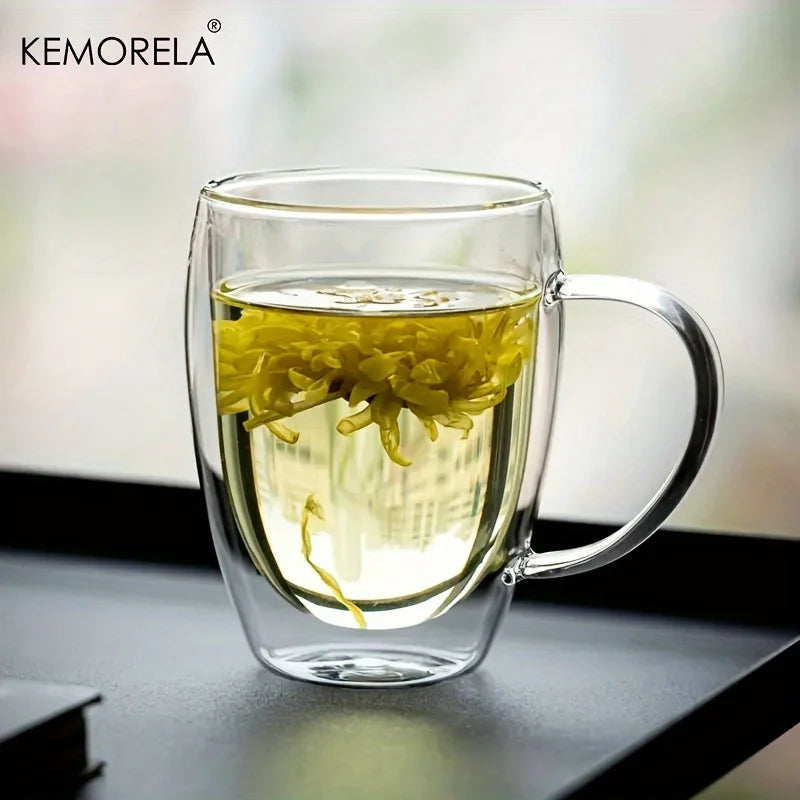 KEMORELA Double Wall Glass Coffee Mug 350/450ml – Bamboo Lid Glass Coffee Mug Axl