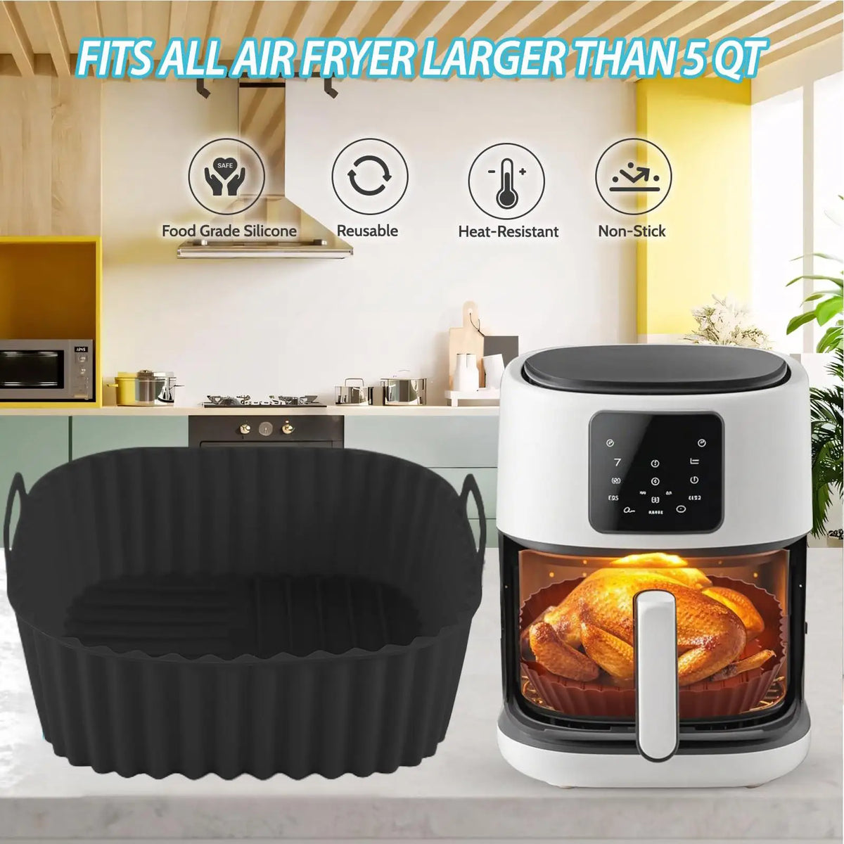 Silicone Air Fryer Liner Square Non-Stick Reusable Baking Mat Air Fryer Liner Axl