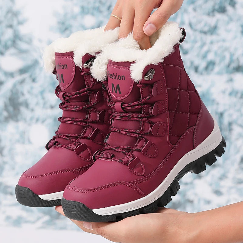 AZGB Women's Waterproof Winter Snow Boots – Warm Lace-Up Women's Snow Boots Axl Rose Red 41