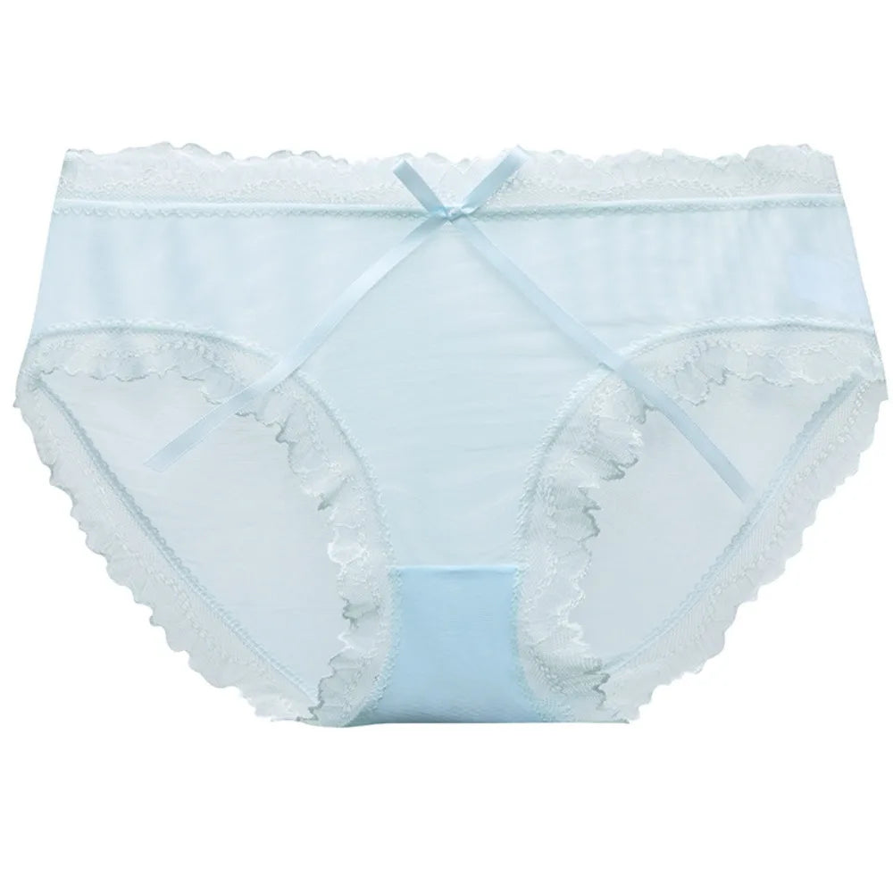 Women's Low-Rise Lace Seamless Briefs – Ice Silk Mesh Panties Seamless Lace Briefs Axl Light Blue 1XL 1pc