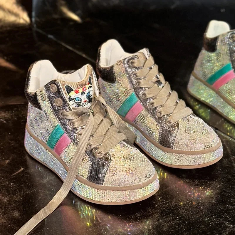 YEAE Women's Rhinestone Platform Sneakers – Sparkle Trainers Platform Sneakers Axl