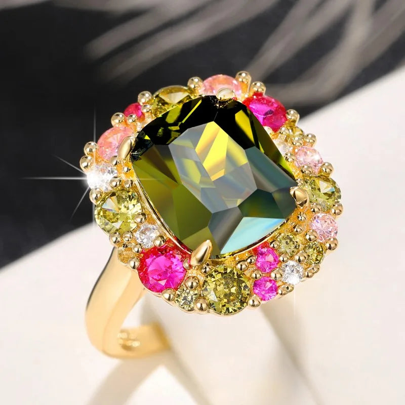 Huitan Green Cubic Zirconia Ring – Colorful CZ Women's Jewelry Fashion Ring Axl
