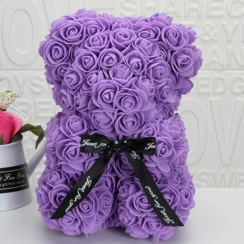 Rose Bear Foam Flower Bear Gift – 20cm Eternal Rose Bear Decorative Rose Bear Axl PURPLE