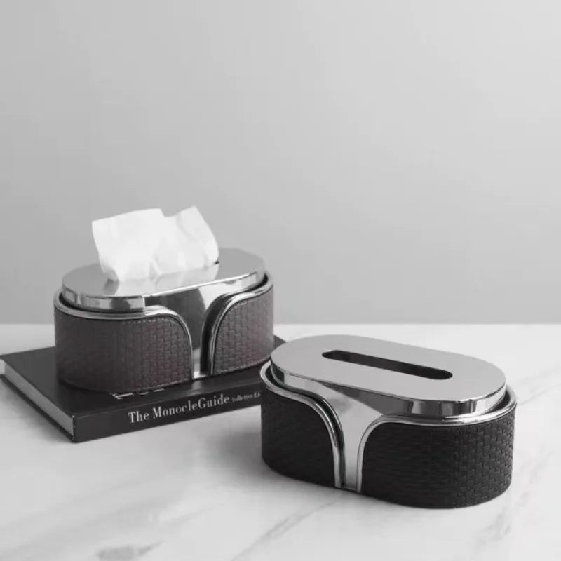Luxury Stainless Steel & Leather Tissue Box | Modern Home Decor Luxury Tissue Holder Axl