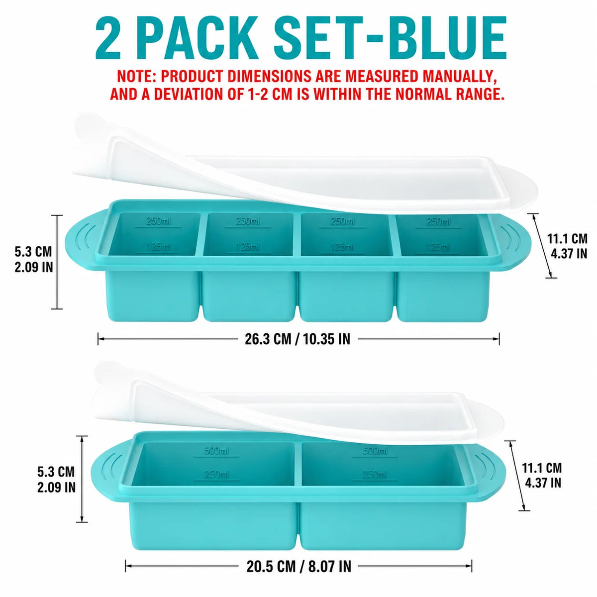 Silicone Soup Freezer Trays with Lid – Meal Prep Mold Set Silicone Freezer Tray Axl 2 PACK Set- Blue