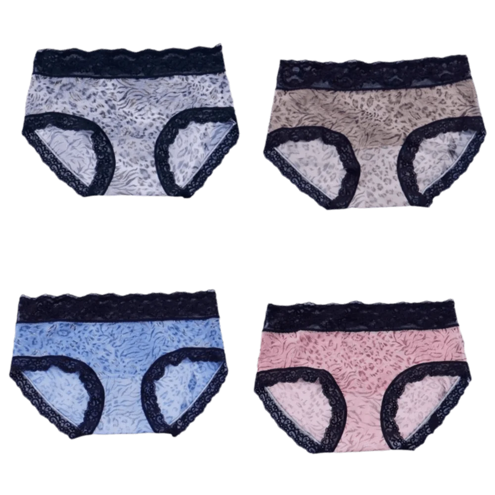 Women's Lace Mesh Briefs – Mid-Rise Ice Silk Leopard Panties Women's Briefs Axl