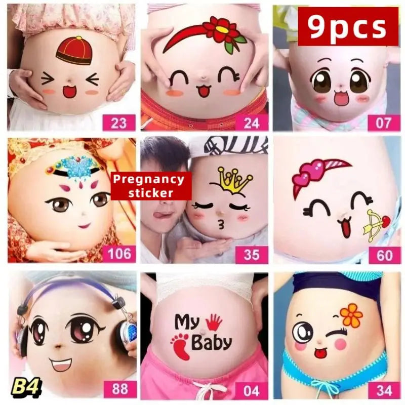 Maternity Belly Stickers 9pcs – Funny Pregnancy Bump Decals Pregnancy Photo Props Axl B4