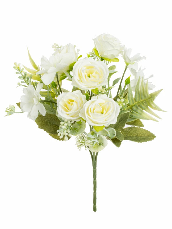 Silk Rose Artificial Flower Bouquet – Wedding & Home Decor Artificial Flower Bouquet Axl WHITE 1 PC