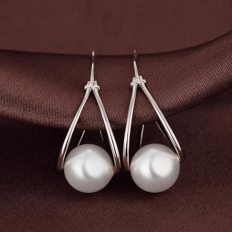 Huitan Imitation Pearl Hoop Earrings – Silver Fashion Jewelry Pearl Hoop Earrings Axl