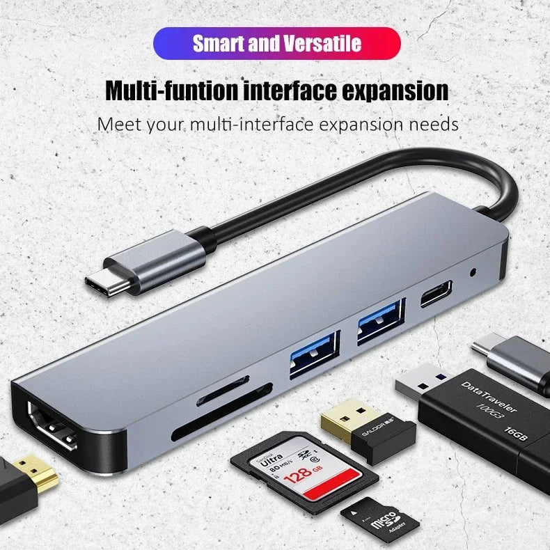 USB-C Hub 6-in-1 | 4K HDMI, SD/TF Card, PD Fast Charge USB-C Docking Hub Axl