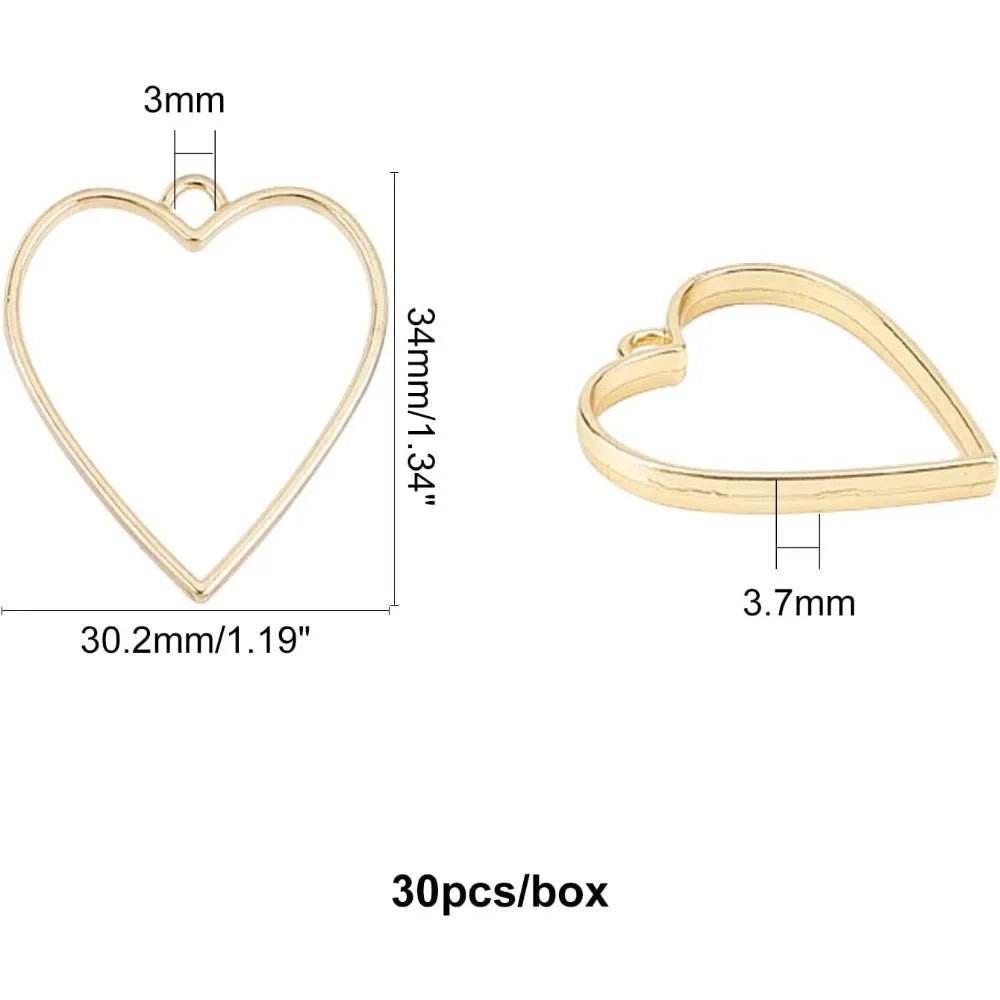 30pcs Heart Open Back Bezel Pendants – Zinc Alloy Resin Frames Jewelry Bezel Charms Axl AECH04-02061