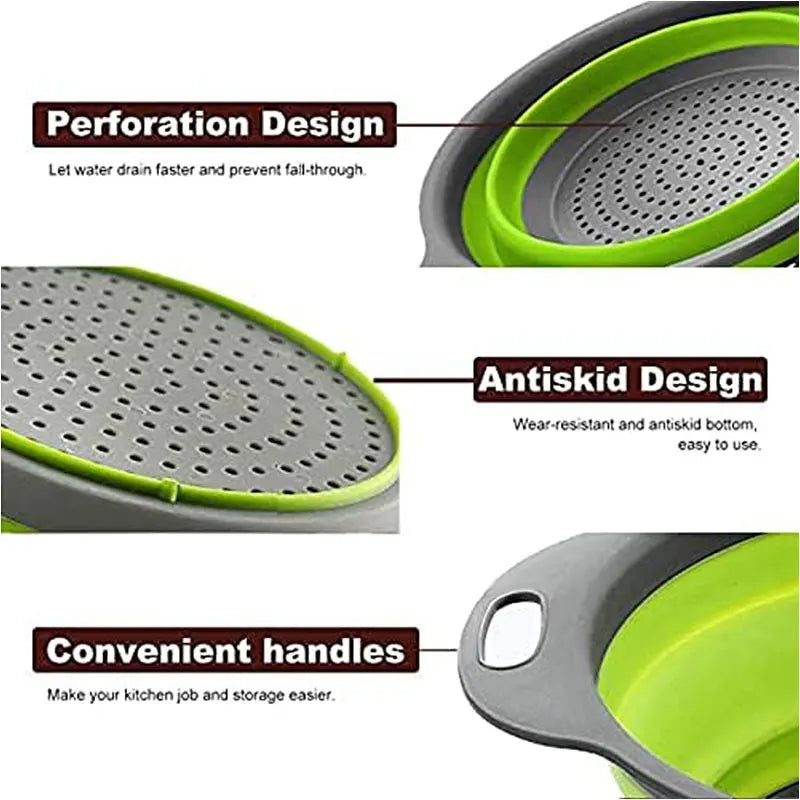 Collapsible Silicone Colander – Foldable Fruit & Veggie Strainer Collapsible Colander Axl