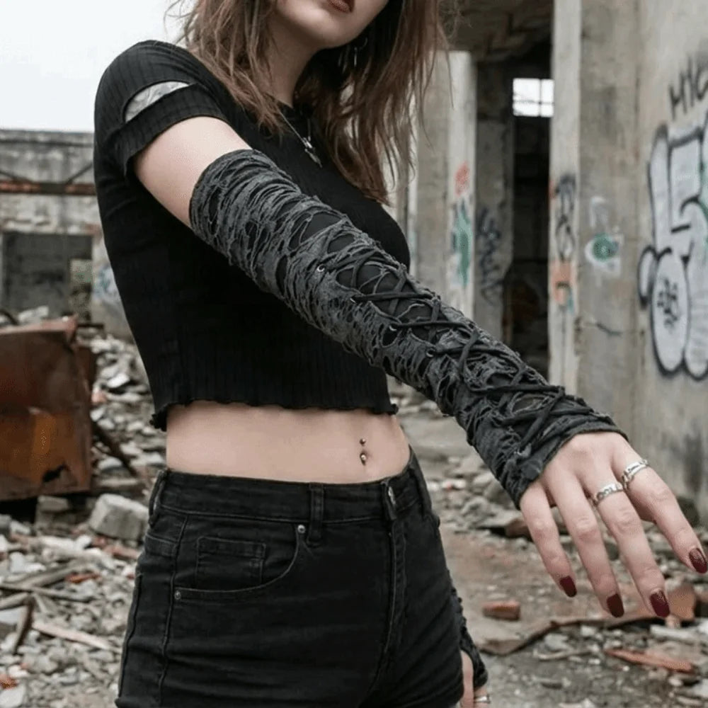Punk Fingerless Arm Warmers – Hollow Knit Sleeves Unisex Fingerless Arm Warmers Axl