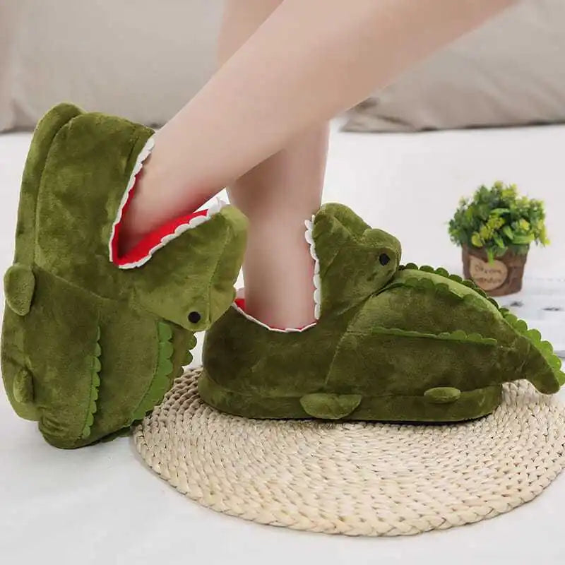 Women's Fuzzy Crocodile Plush Slippers | Slip-On Loafers Sz 5–10 Novelty Plush Slippers Axl