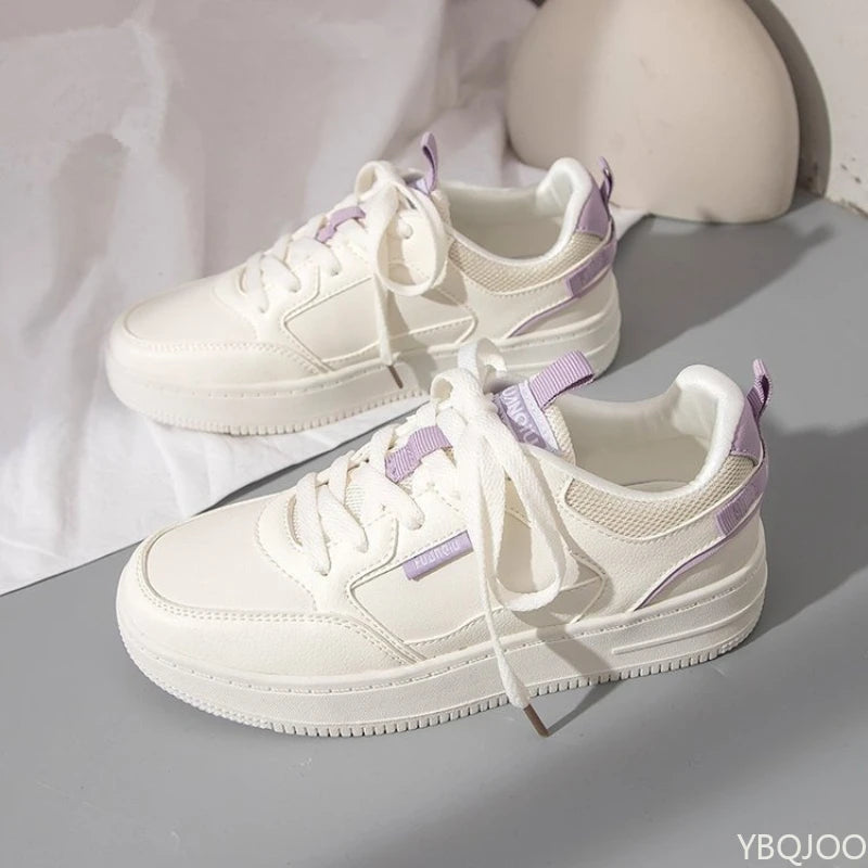 Women's Thick Sole White Sneakers – Breathable Lace-Up Shoes Women's Sneakers Axl PURPLE 37