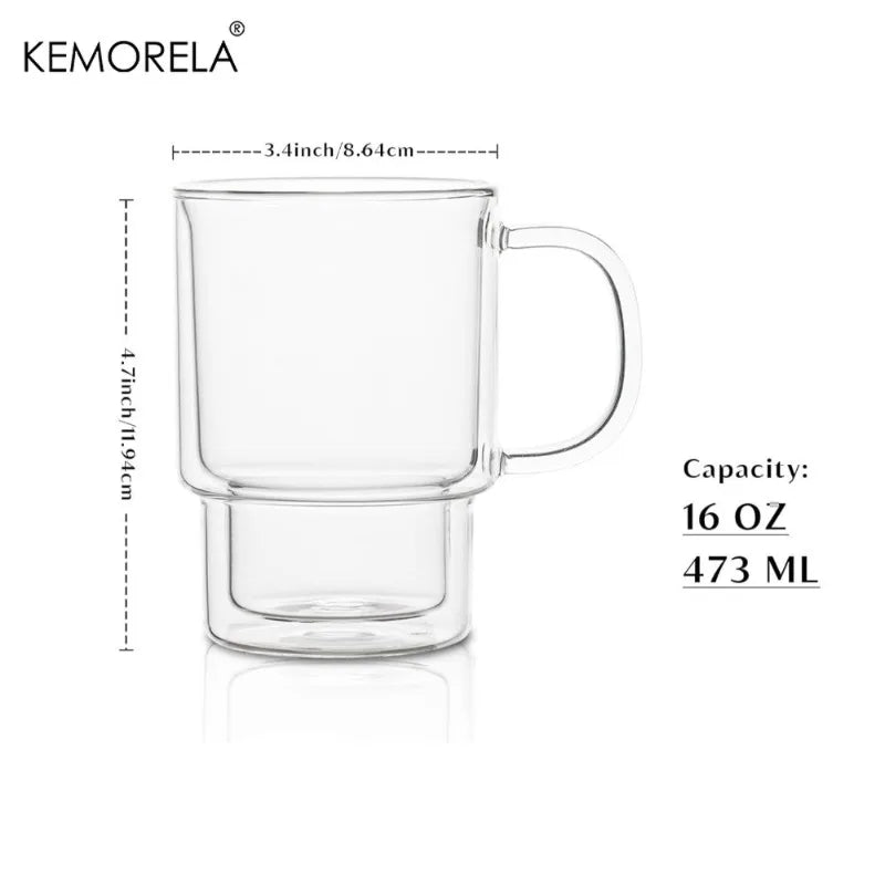 KEMORELA 450ml Borosilicate Glass Coffee Cups with Handle Glass Coffee Cup Axl