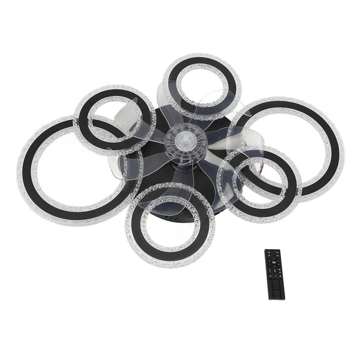 Nordic LED Ceiling Fan Light – 6 Crystal Rings | 76cm Modern LED Ceiling Fan Axl black