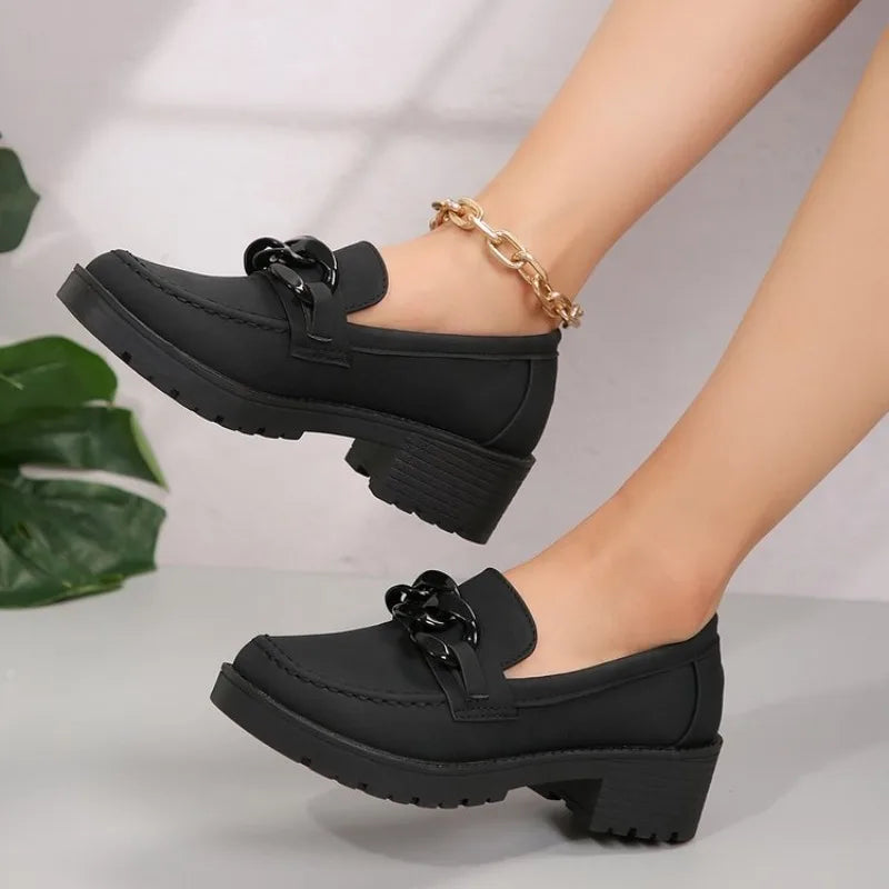 Women's Platform Loafers – Chunky Heel Slip-On Shoes & Metal Buckle Platform Loafers Axl