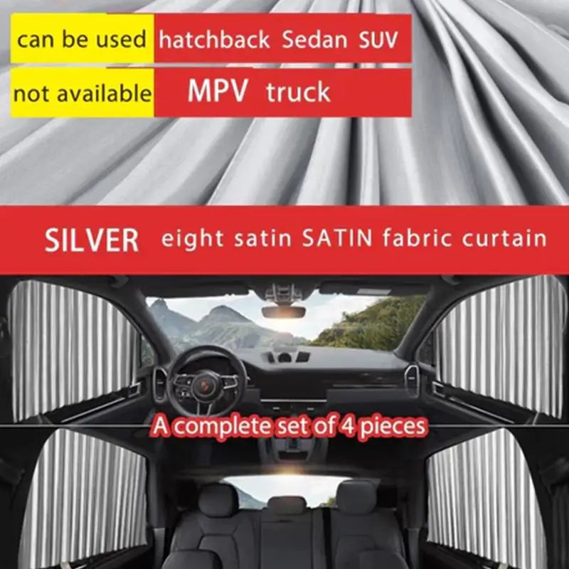 4-Pc Magnetic Car Window Curtains – Retractable Sun Shade Set Car Window Curtains Axl Silver