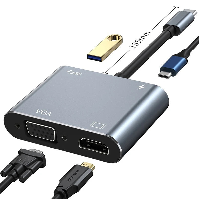 USB-C to HDMI & VGA Multiport Adapter | 4K, PD, USB 3.0 USB-C Multiport Adapter Axl