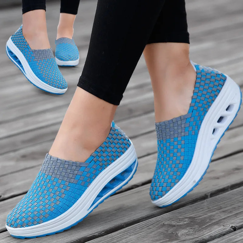 Women's Woven Wedge Loafers – Lightweight Non-Slip Slip-On Wedge Loafers Axl Blue 40