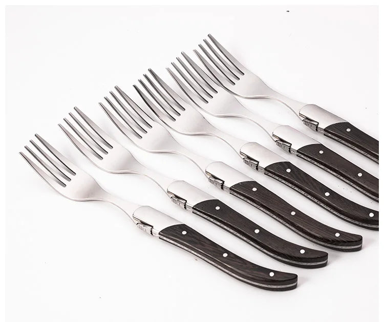 6-Piece Laguiole-Style Steak Cutlery Set – Wenge Wood Handle Cutlery Flatware Set Axl 6pcs fork