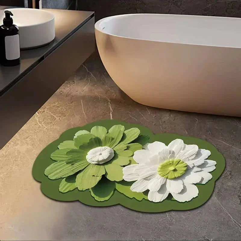 Diatomite Bath Mat – Non-Slip Quick Dry Floral Bathroom Rug Bath Mat Axl