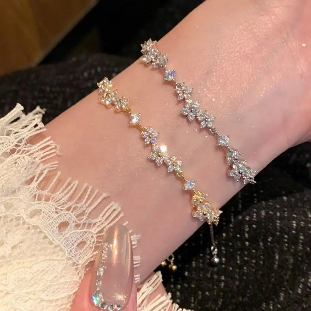 Cherry Blossom CZ Adjustable Floral Bracelet | Zirconia Floral Chain Bracelet Axl