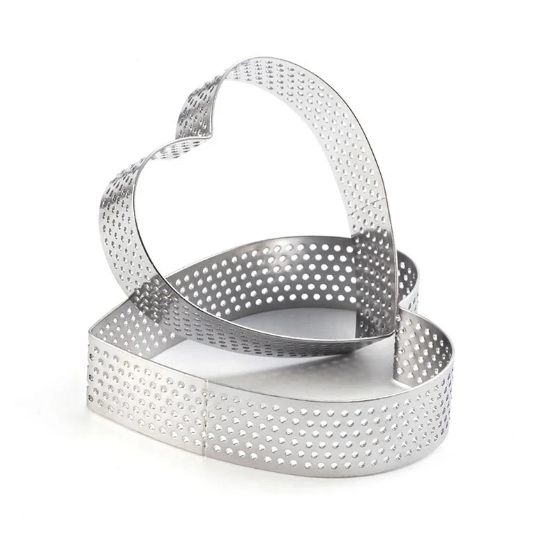 6-Piece Heart Tart Ring Set | Perforated Stainless Steel Molds Tart Ring Mold Set Axl