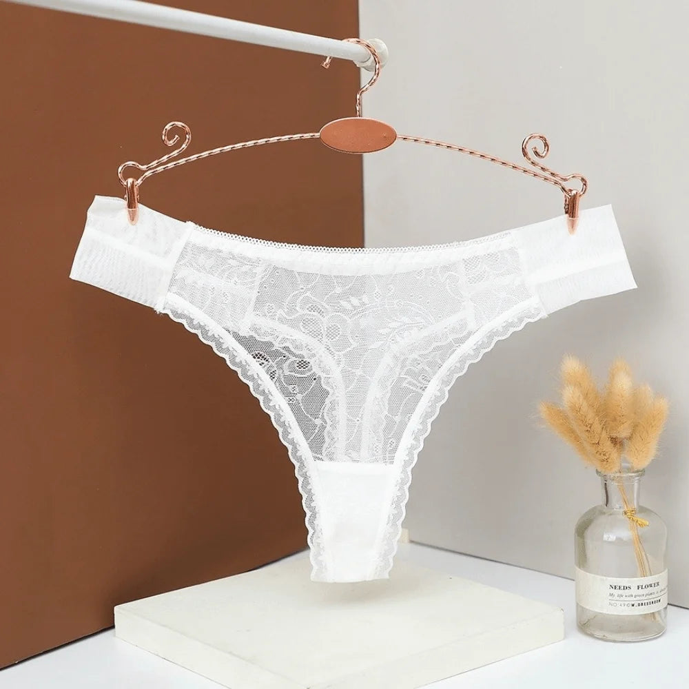 Women's Sheer Lace Thong – Low Rise Mesh G-String Panties Lace Thong Panties Axl White S 1pc