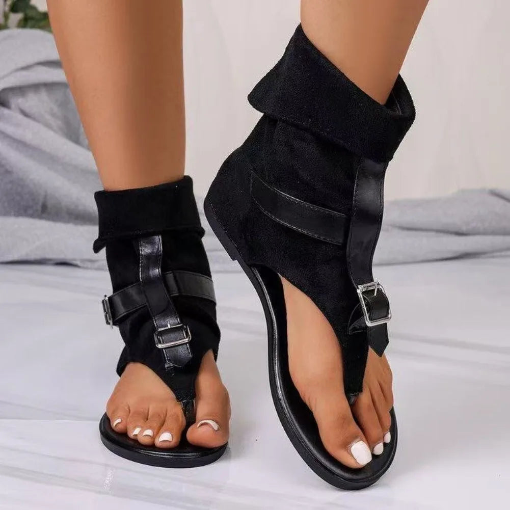Women's Roman Gladiator Sandal Boots – Buckle Flat Clip Toe Gladiator Sandal Boots Axl 43 black