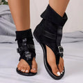 Women's Roman Gladiator Sandal Boots – Buckle Flat Clip Toe Gladiator Sandal Boots Axl 43 black