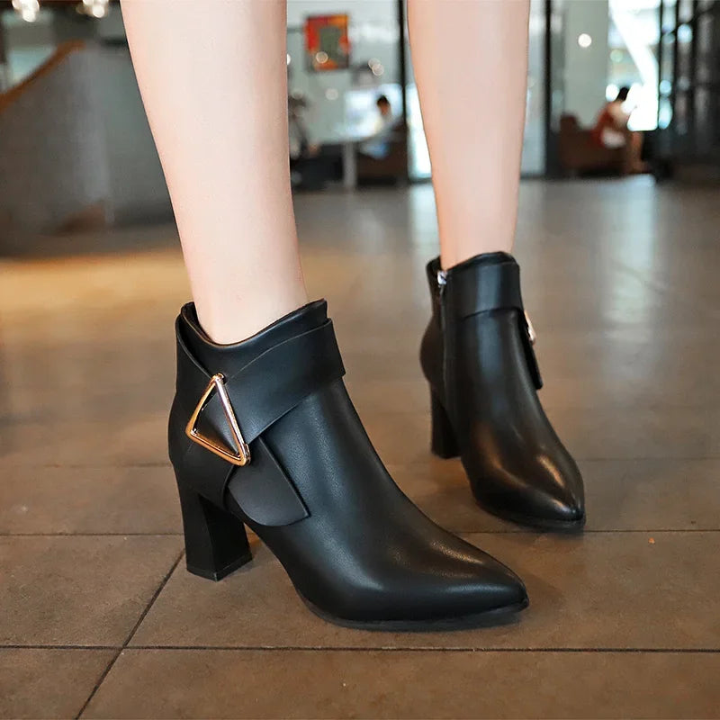 Women's PU Ankle Boots – Square Heel & Belt Buckle | Sizes 34–43 Ankle Boots Axl