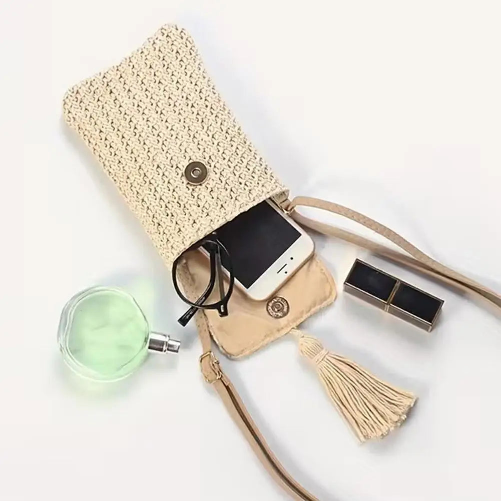 Boho Woven Mini Crossbody Bag – Cell Phone Purse for Women Woven Crossbody Bag Axl