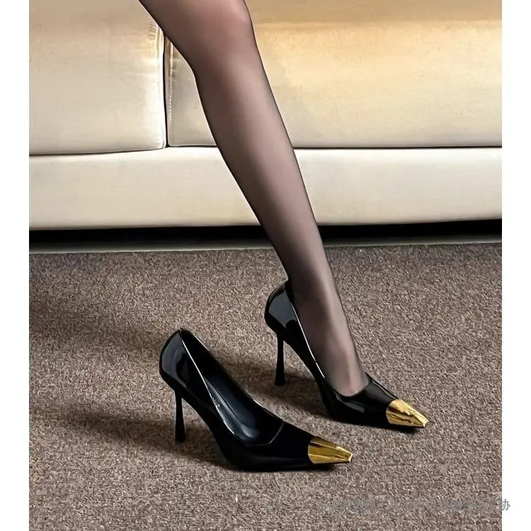 YBQJOO Pointed Toe Slingback Stiletto Heels Women 7/9/11cm Stiletto Slingback Heels Axl Black glossy 9CM 35