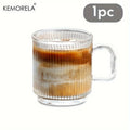 KEMORELA 350ml Vertical Grain Glass Coffee Cup with Handle Glass Coffee Cup Axl 1PCS 301-400ml