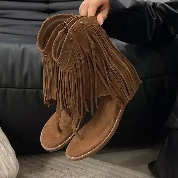 Women's Gladiator Sandal Boots | Tassel Flat Roman Toe Clip Gladiator Sandal Boots Axl brown 40